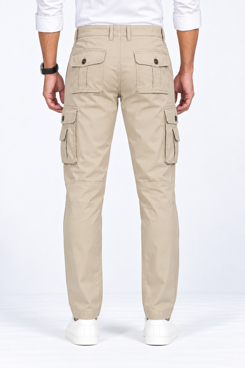 Beige-Cotton-Cargo-Pant-Back-View