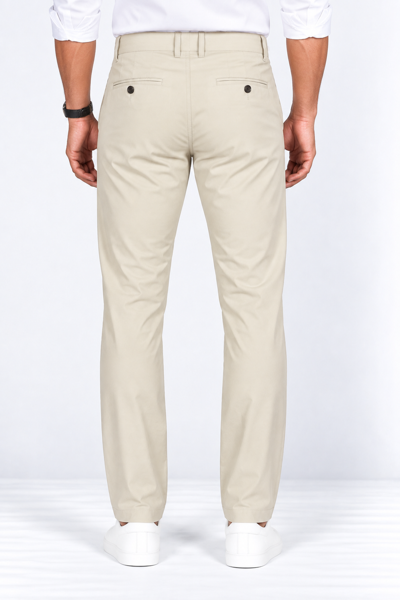 Beige-Solid-Cotton-Formal-Pant-Back-View