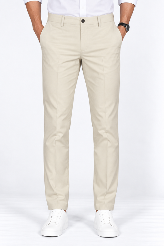 Beige-Solid-Cotton-Formal-Pant-Front-View