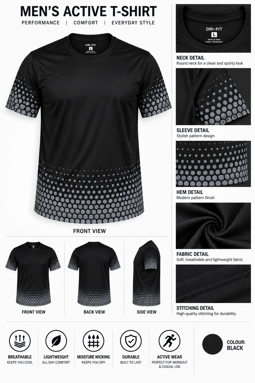 Black Half Sleeve T-Shirt for Men