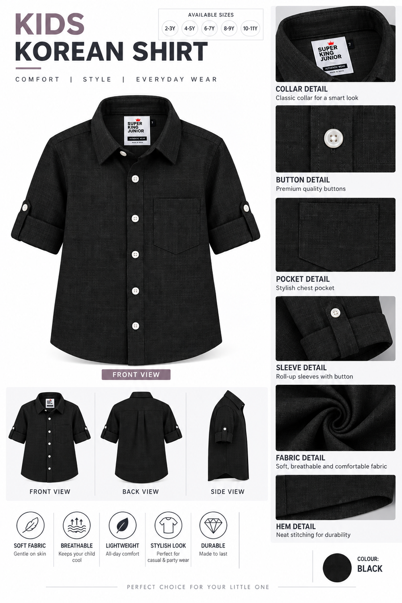 Black-Kids-Korean-Shirt-Front-View