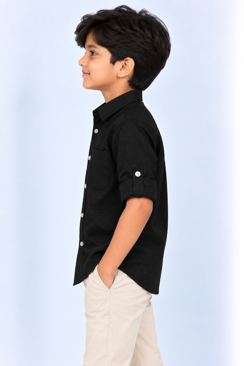 Black-Kids-Korean-Shirt-Front-View