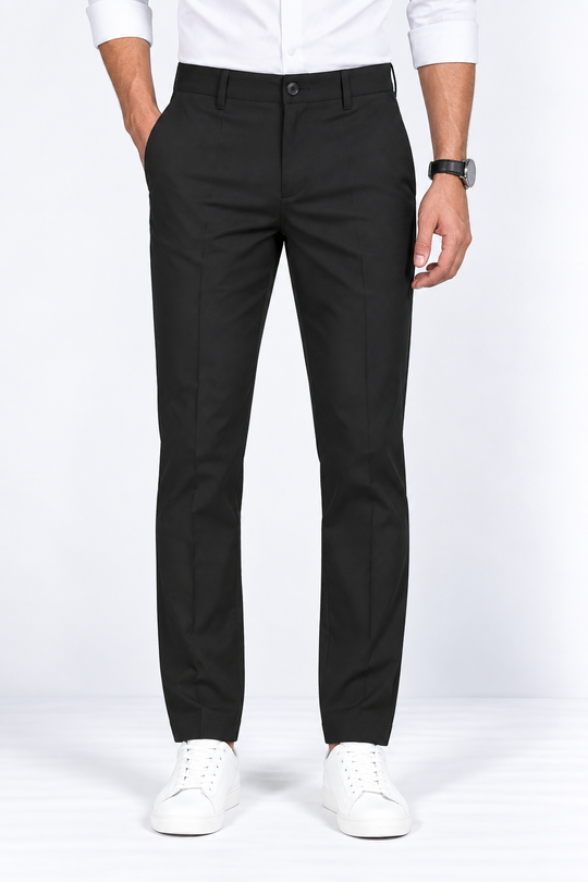 Black Solid Cotton Formal Pants for Men