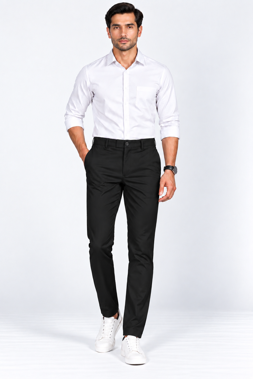 Black Solid Cotton Formal Pants for Men