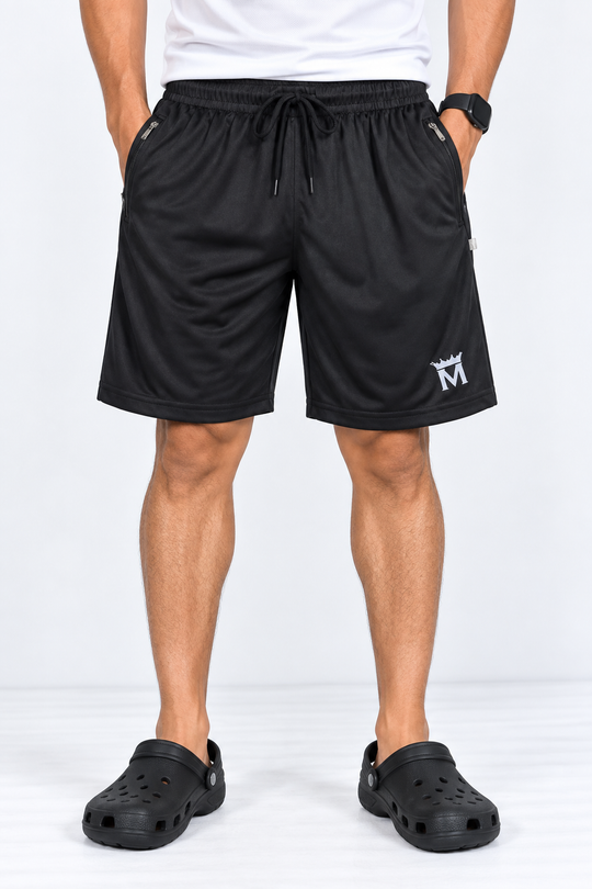 Black-Solid-Sport-Shorts-Front-View
