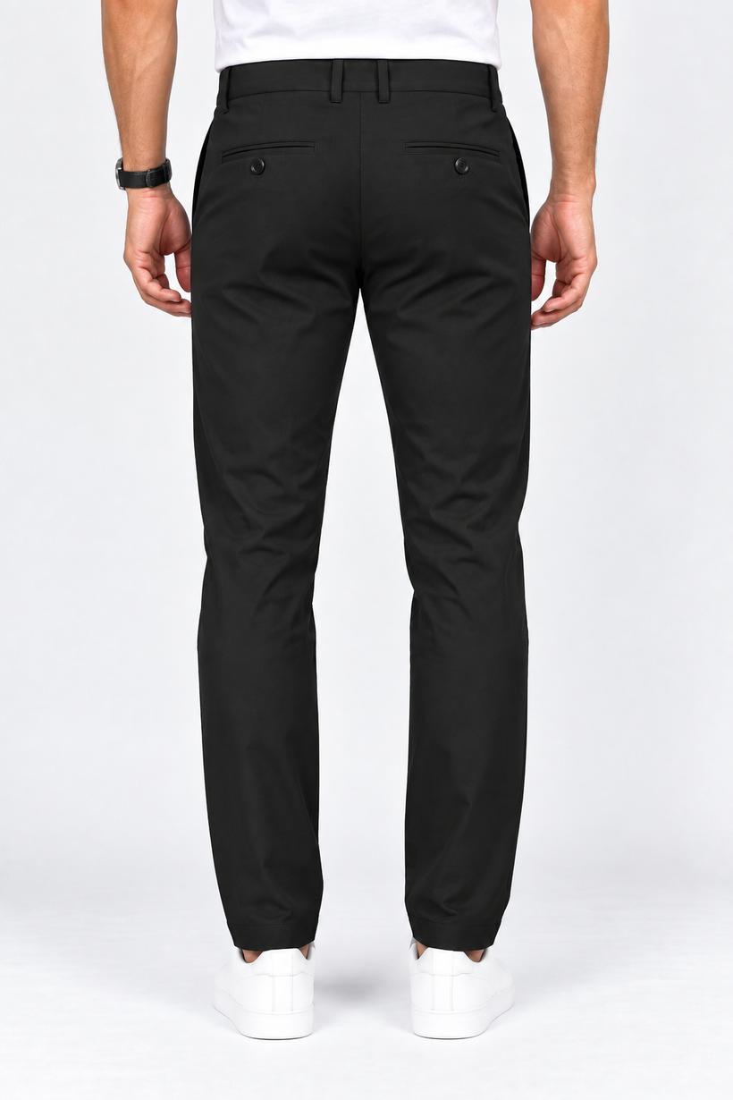 Black-Solid-Twill-Formal-Pant-Back-View