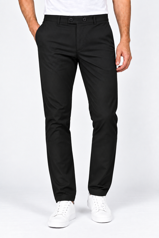 Black-Solid-Twill-Formal-Pant-Front-View