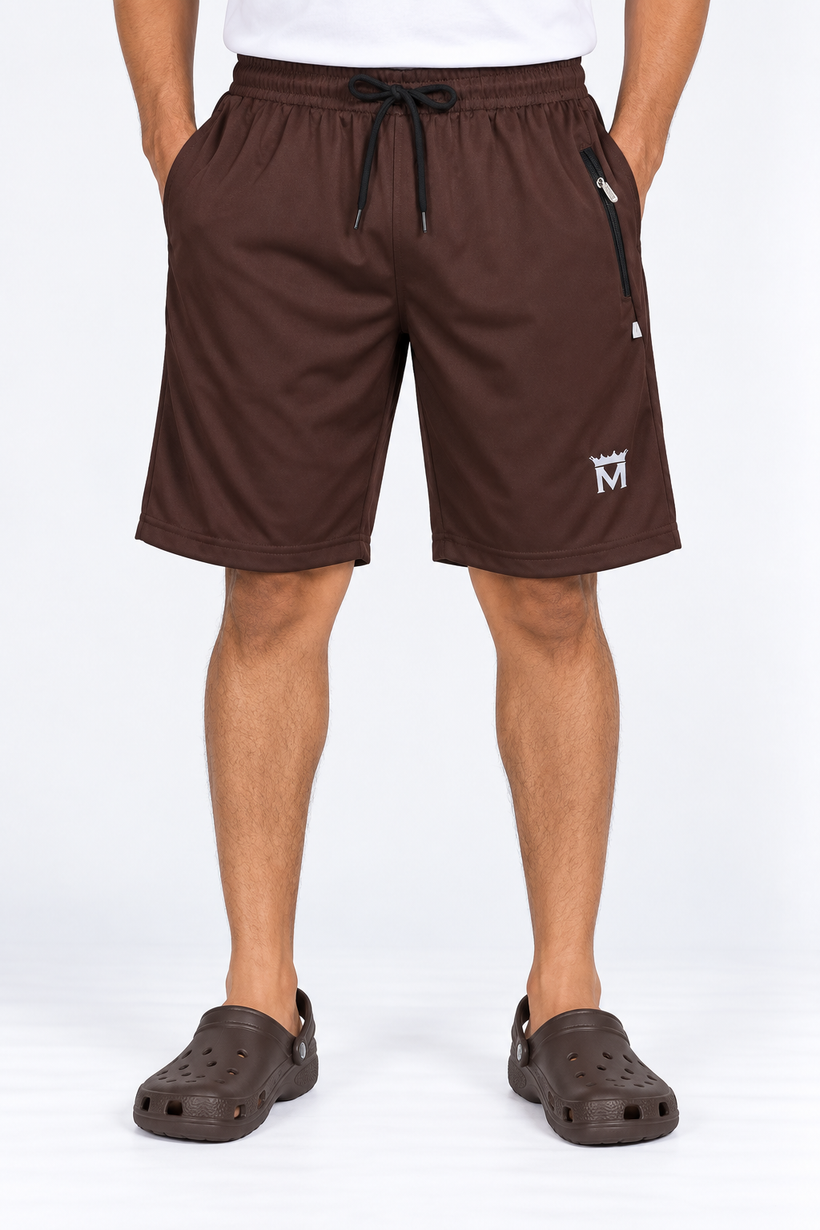 Brown-Solid-Sport-Shorts-Front-View