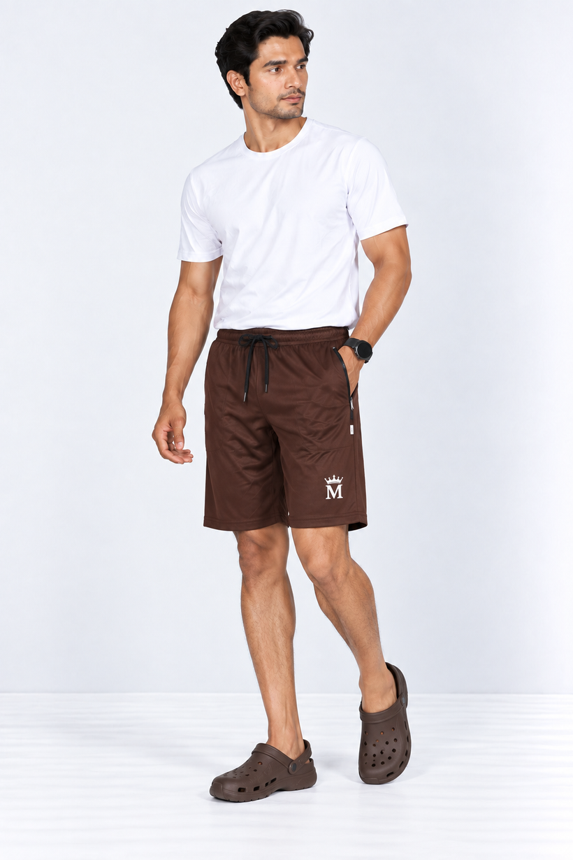 Brown-Solid-Sport-Shorts-Full-View