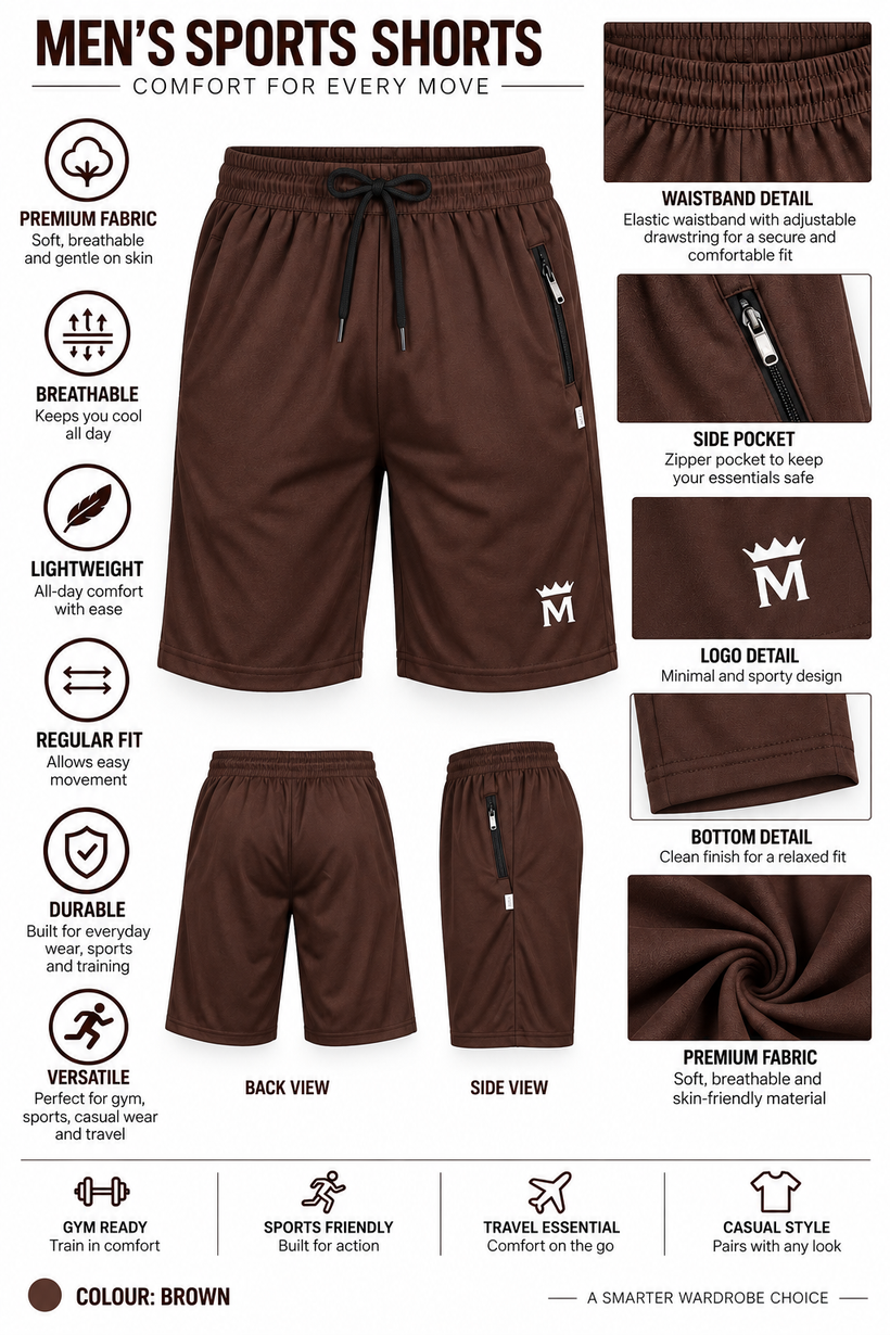 Brown-Solid-Sport-Shorts-Product-Detail-View