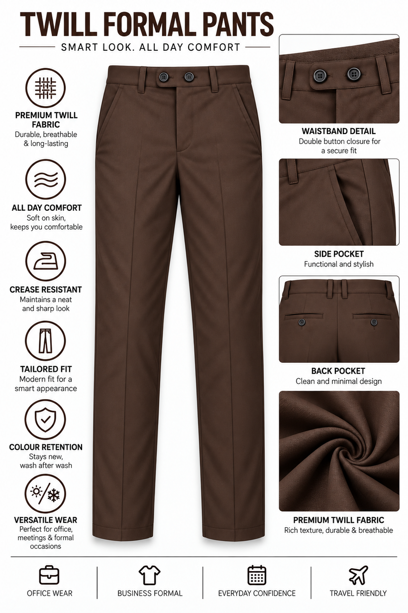 Brown-Solid-Twill-Formal-Pant-Product-Detail-View