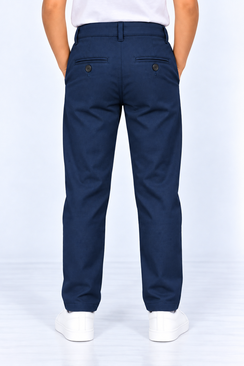 Dark-Blue-Solid-Kids-Cotton-Pant-Back-View