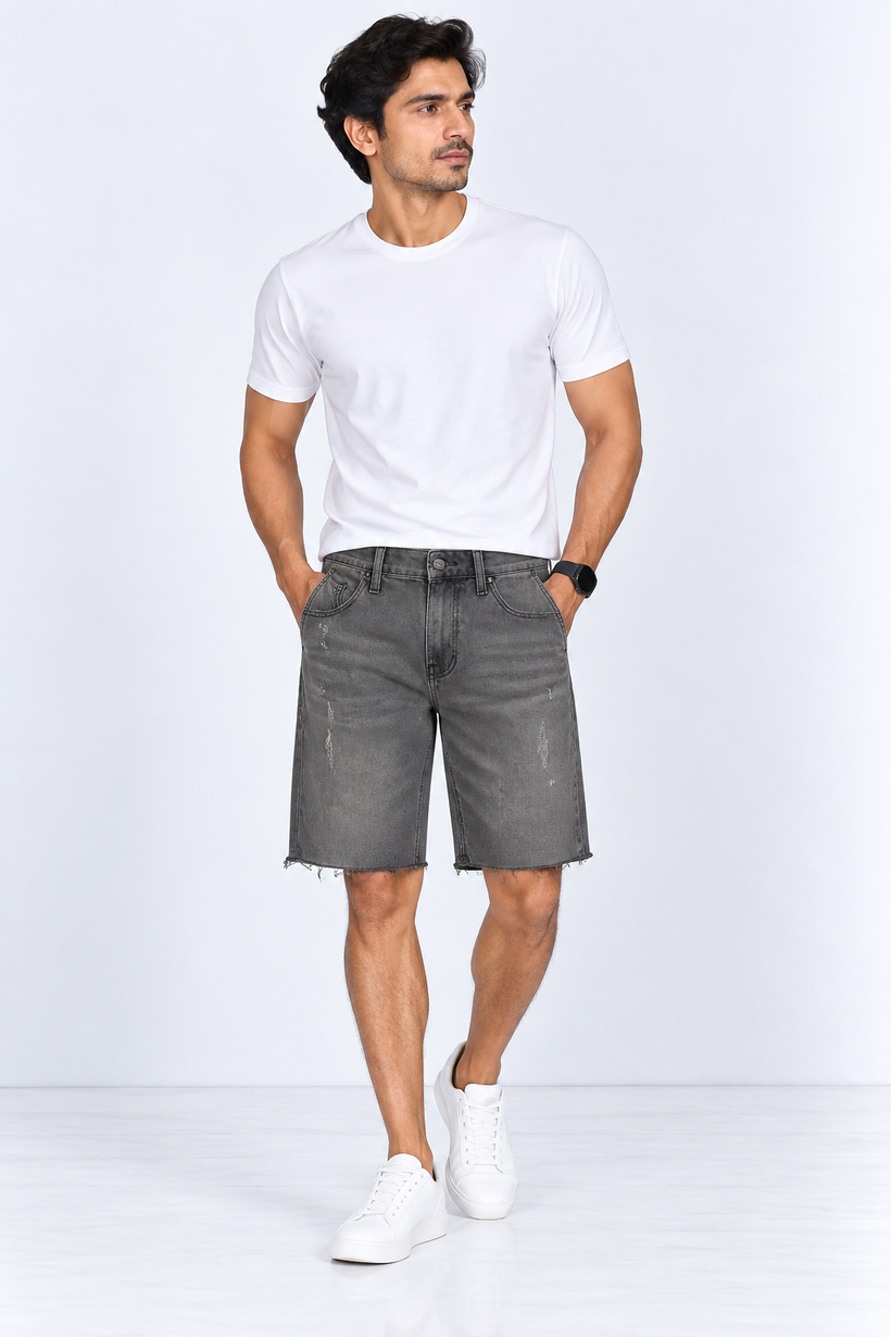 Dark-Grey-Jean-Short-Front-View