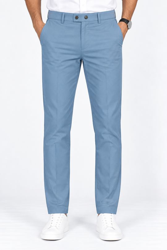 Light Blue Solid Twill Formal Pants for Men