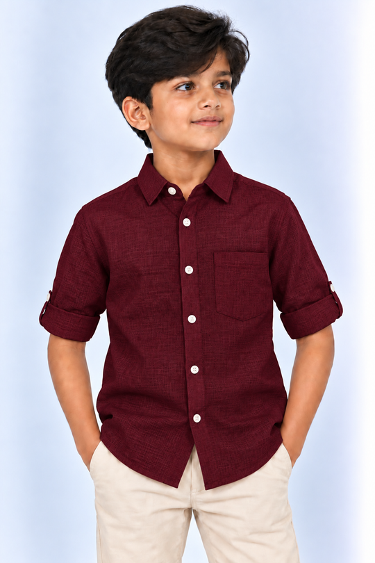 Maroon-Kids-Korean-Shirt-Front-View