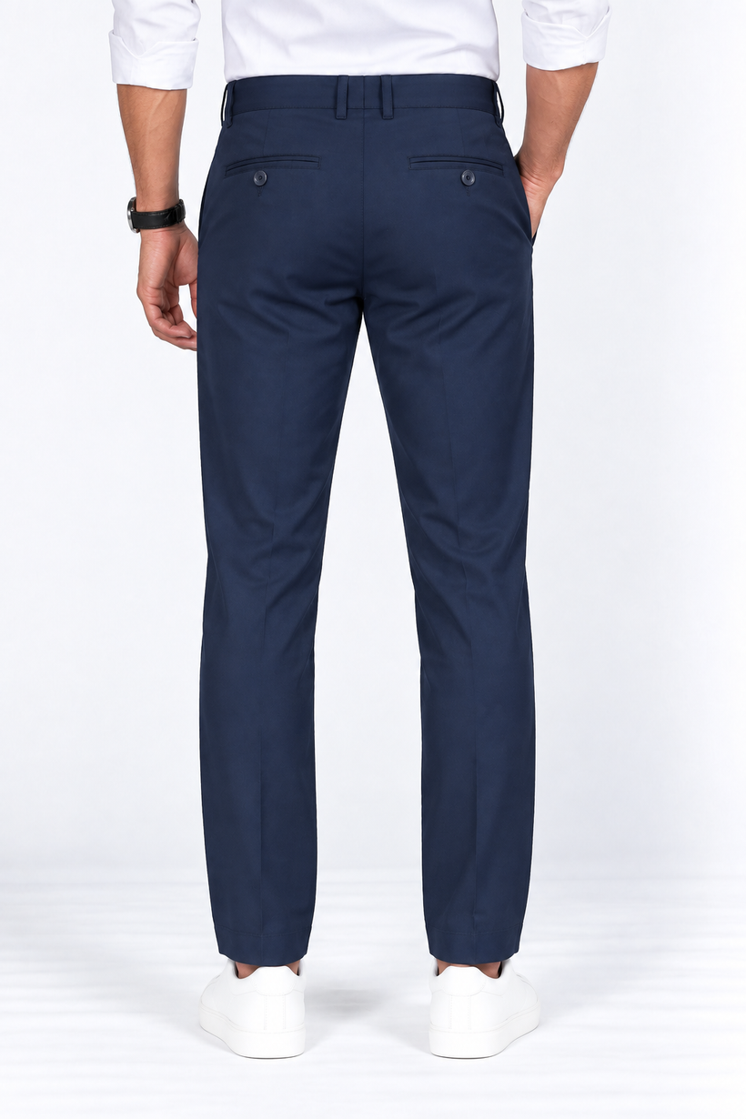 Navy-Blue-Solid-Cotton-Formal-Pant-Back-View