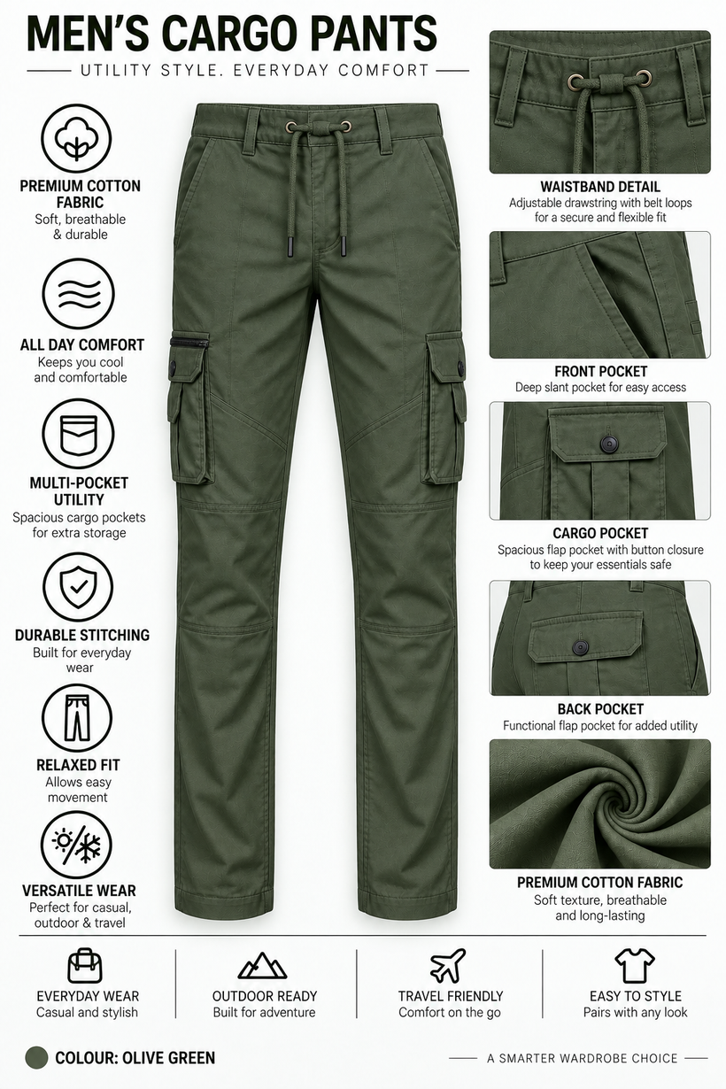 Olive-Green-Cotton-Cargo-Pant-Product-Detail-View