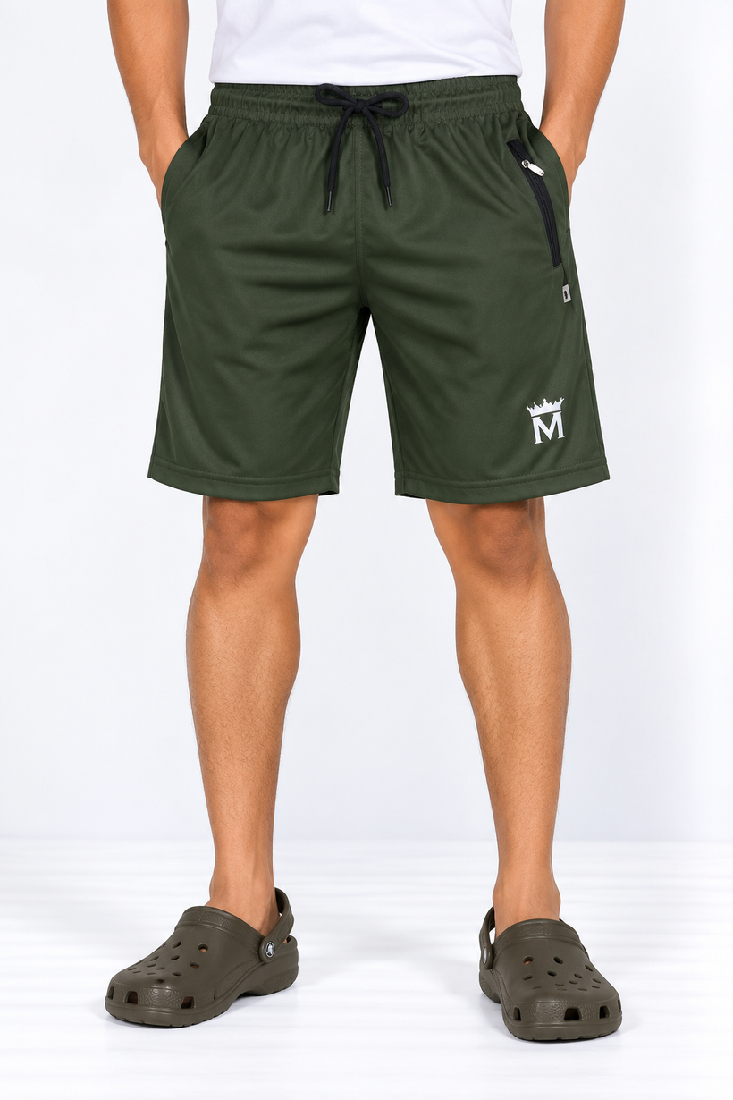 Olive-Green-Solid-Sport-Shorts-Front-View