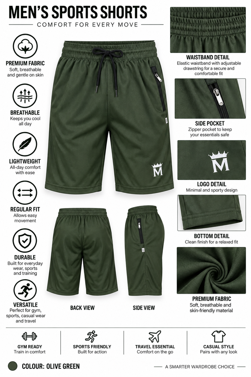 Olive-Green-Solid-Sport-Shorts-Product-Detail-View