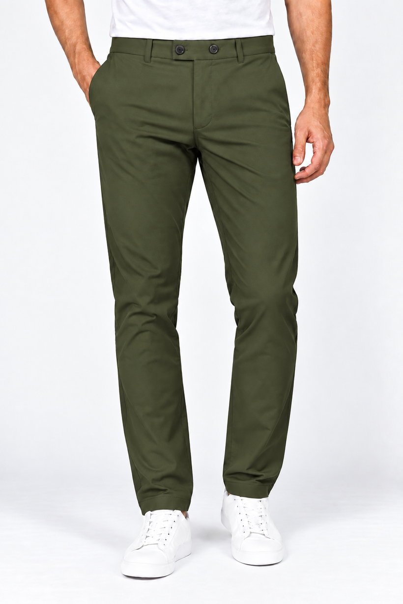 Olive-Green-Solid-Twill-Formal-Pant-Front-View