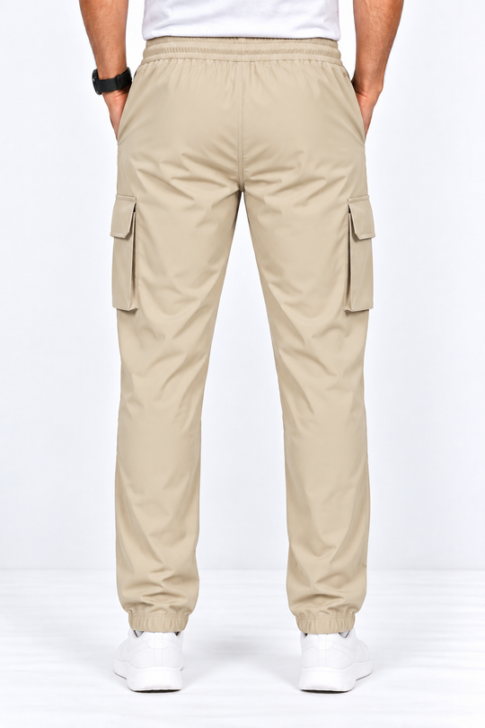 Beige-Cargo-Track-Pant-Back-View