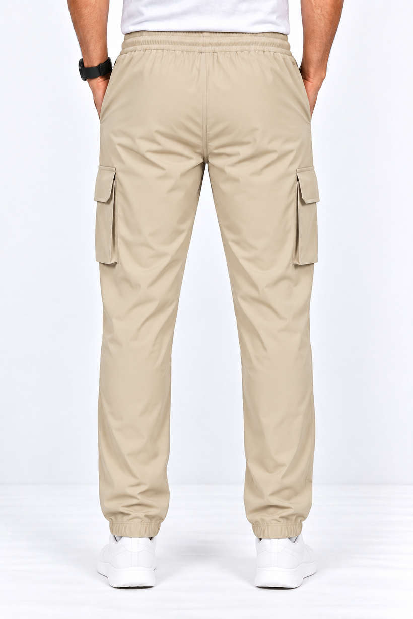 Beige-Cargo-Track-Pant-Back-View