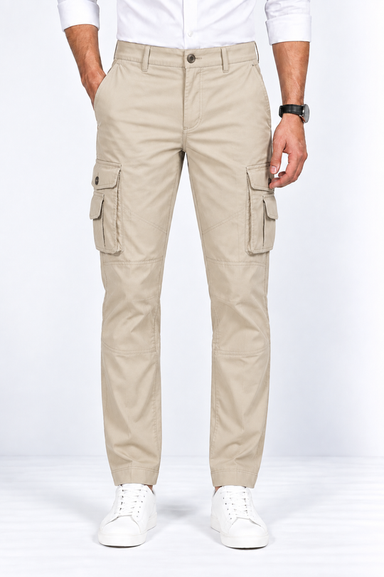 Beige-Cotton-Cargo-Pant-Front-View