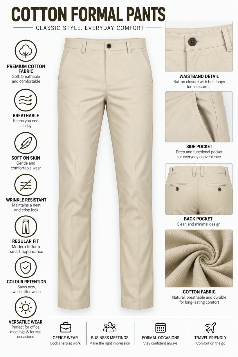 Beige-Solid-Cotton-Formal-Pant-Product-Detail-View