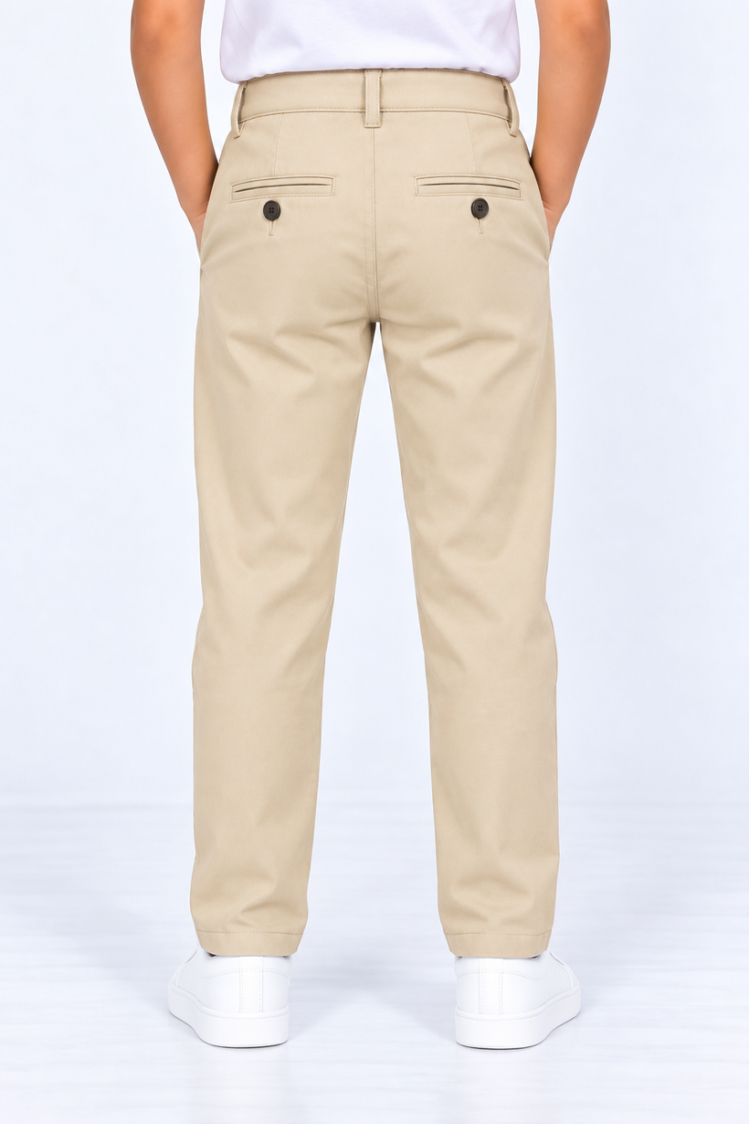 Beige-Solid-Kids-Cotton-Pant-Back-View