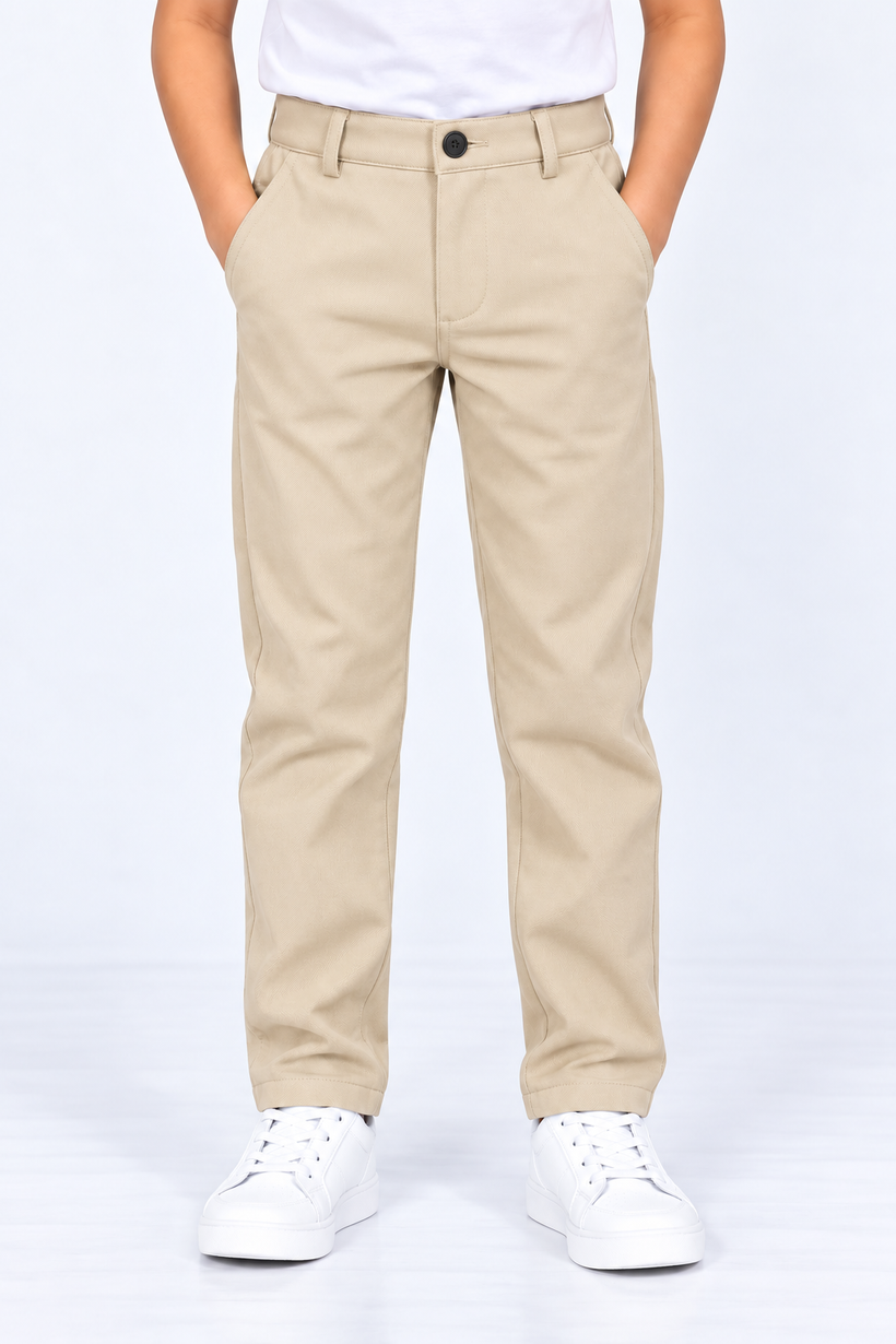 Beige-Solid-Kids-Cotton-Pant-Front-View