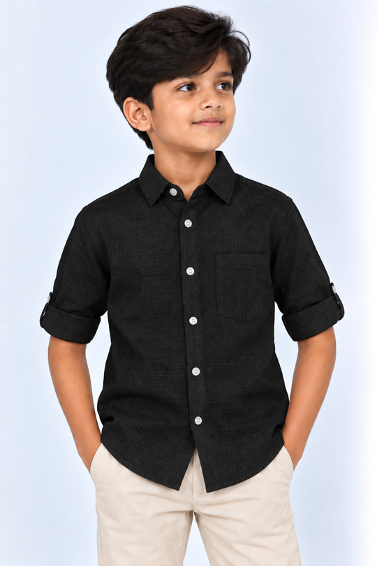 Black-Kids-Korean-Shirt-Front-View