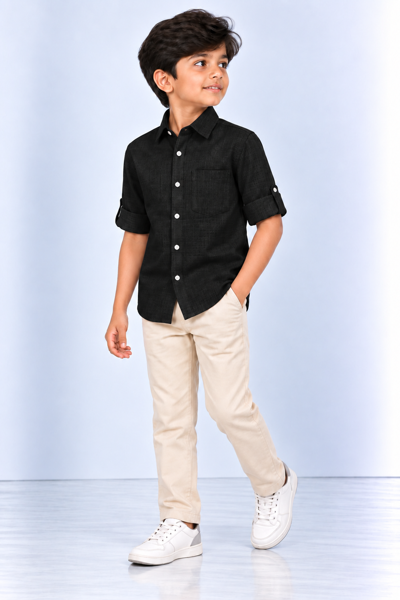 Black-Kids-Korean-Shirt-Front-View