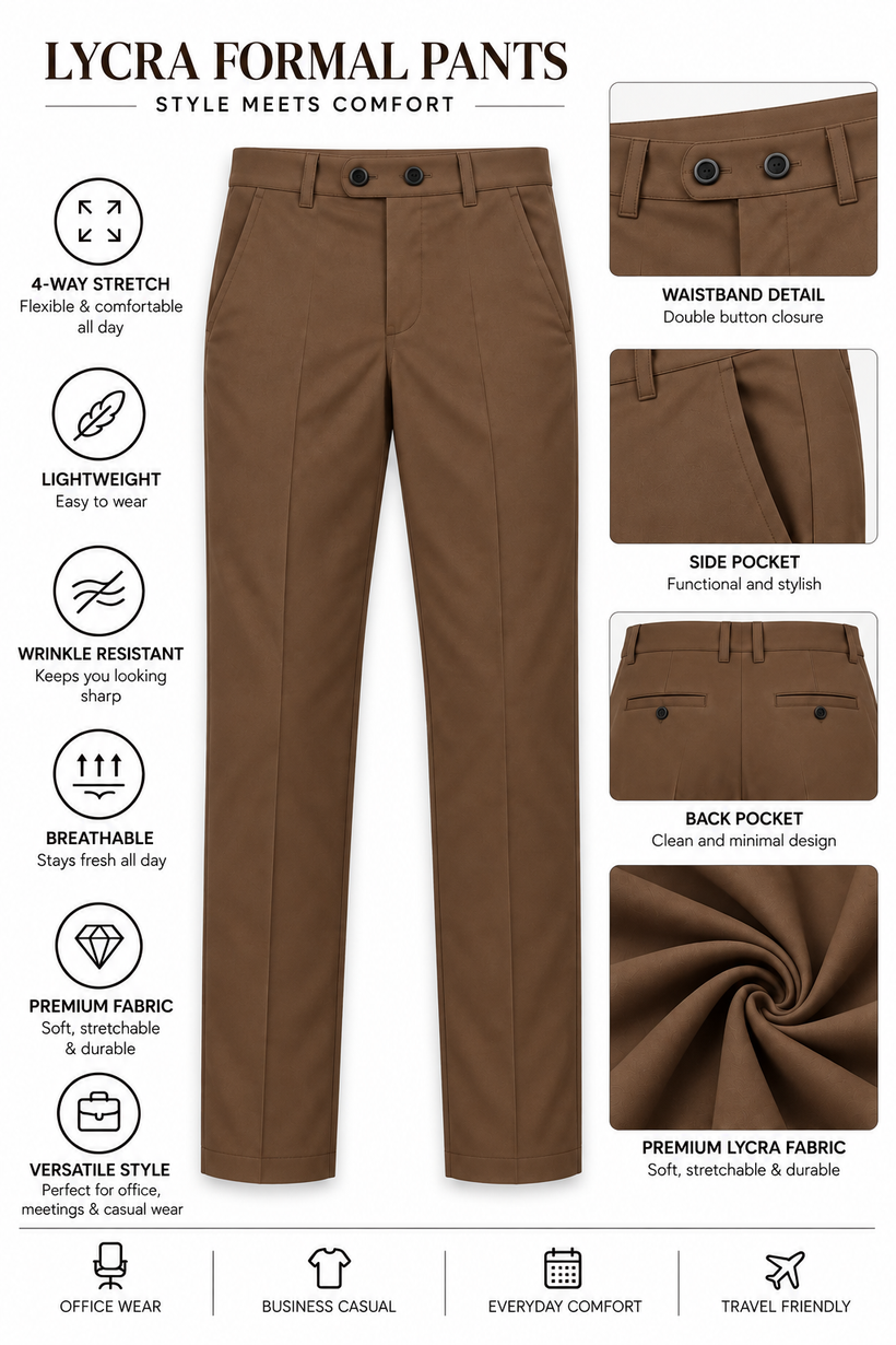 Brown-Solid-Formal-Lycra-Pant-Product-Detail-View
