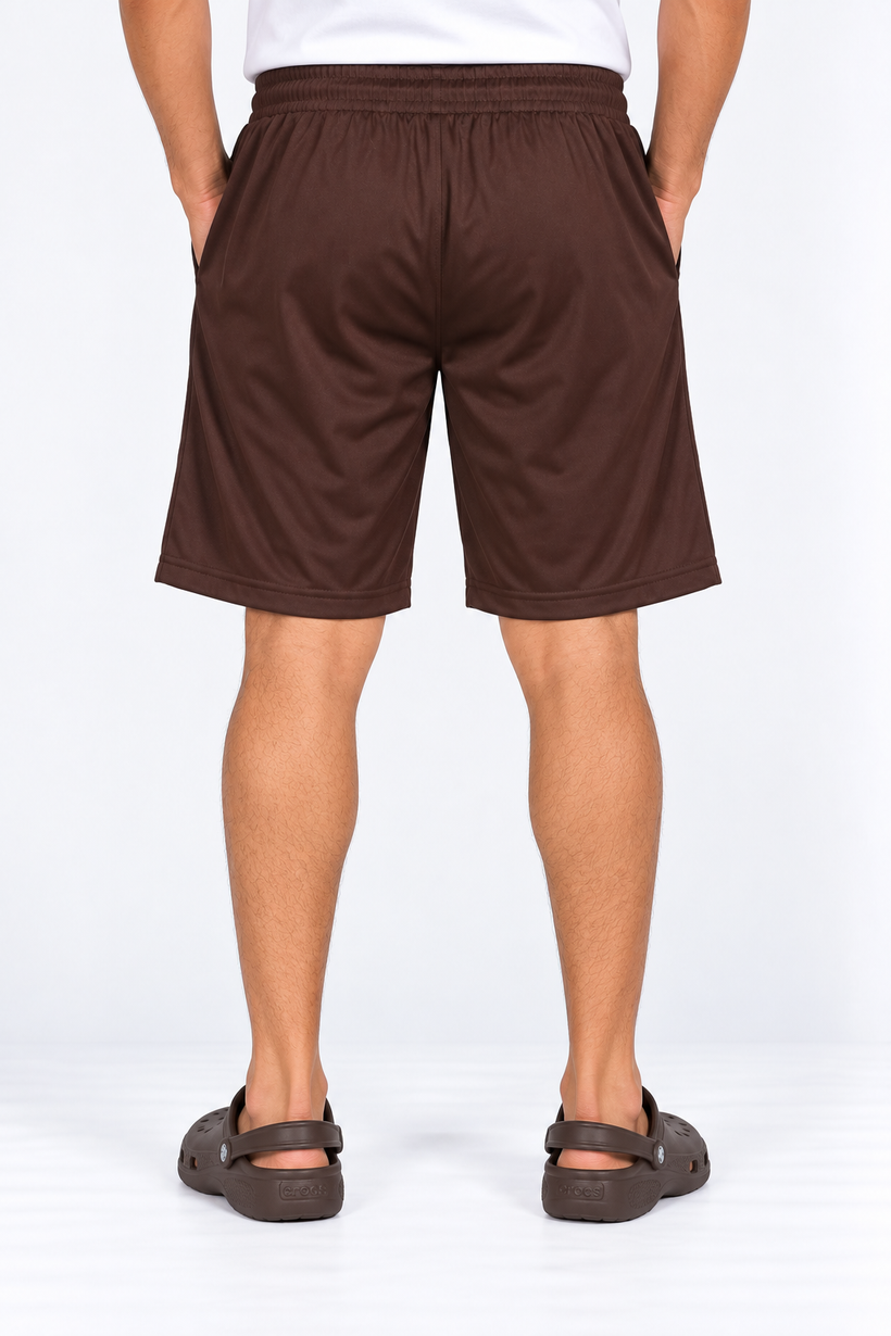 Brown-Solid-Sport-Shorts-Back-View