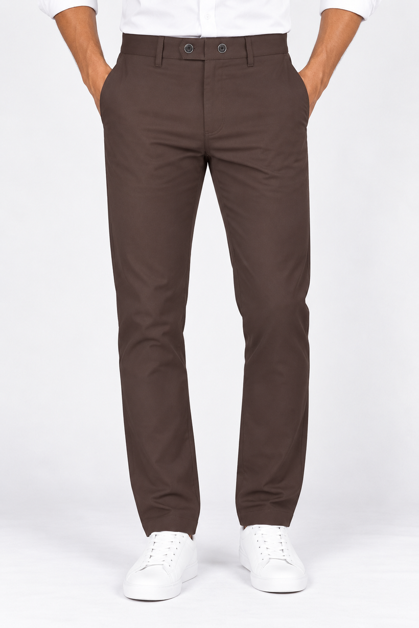 Brown-Solid-Twill-Formal-Pant-Front-View