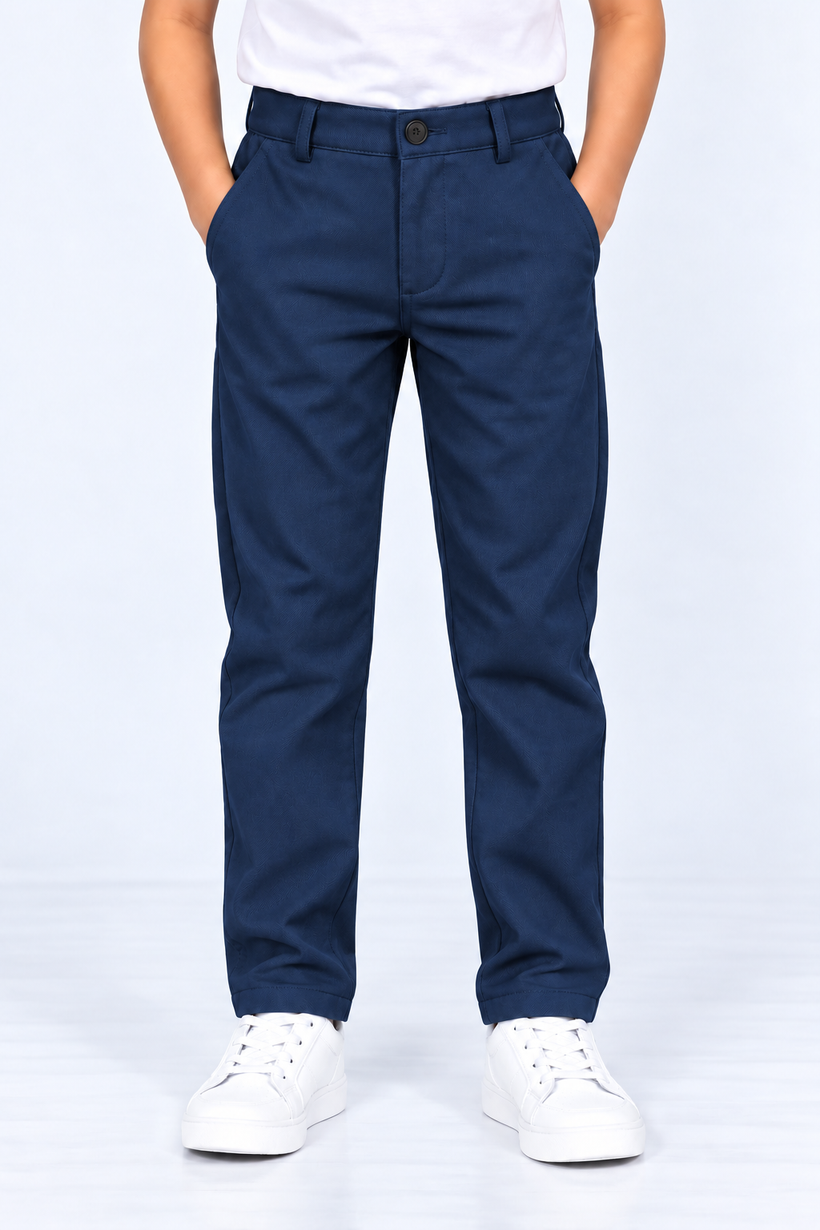 Dark-Blue-Solid-Kids-Cotton-Pant-Front-View