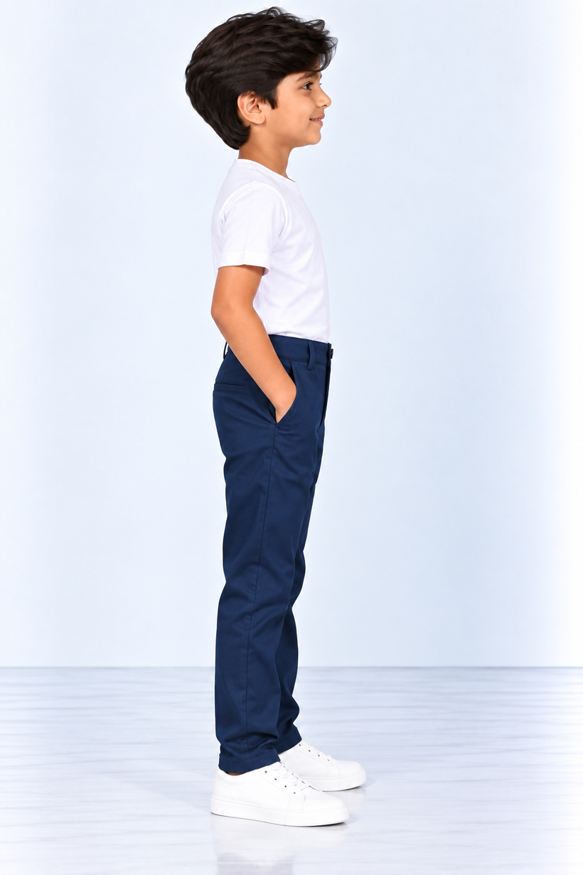 Dark-Blue-Solid-Kids-Cotton-Pant-Side-View