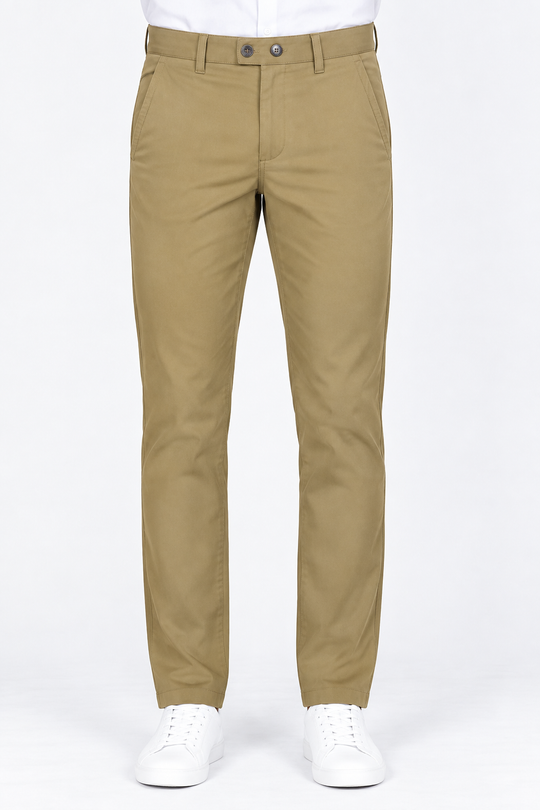 Khaki Solid Twill Formal Pants for Men