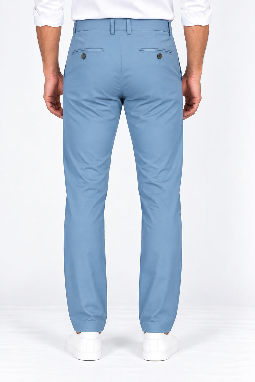 Light Blue Solid Twill Formal Pants for Men