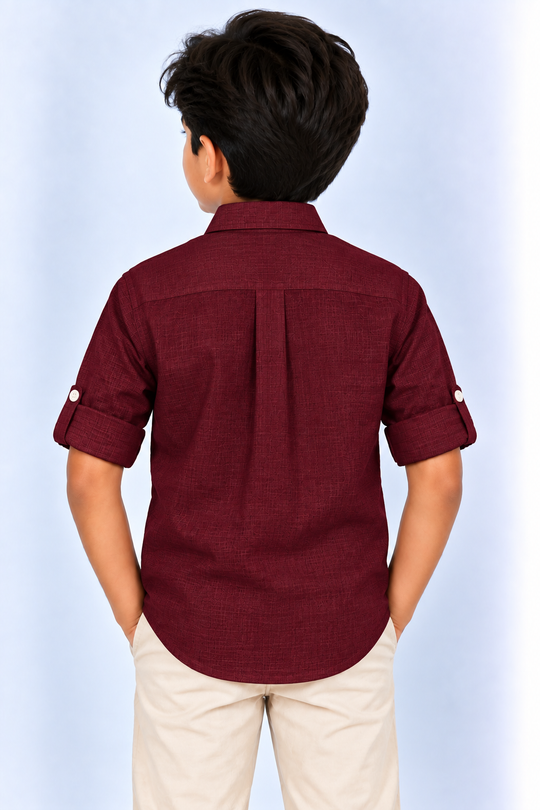Maroon-Kids-Korean-Shirt-Back-View
