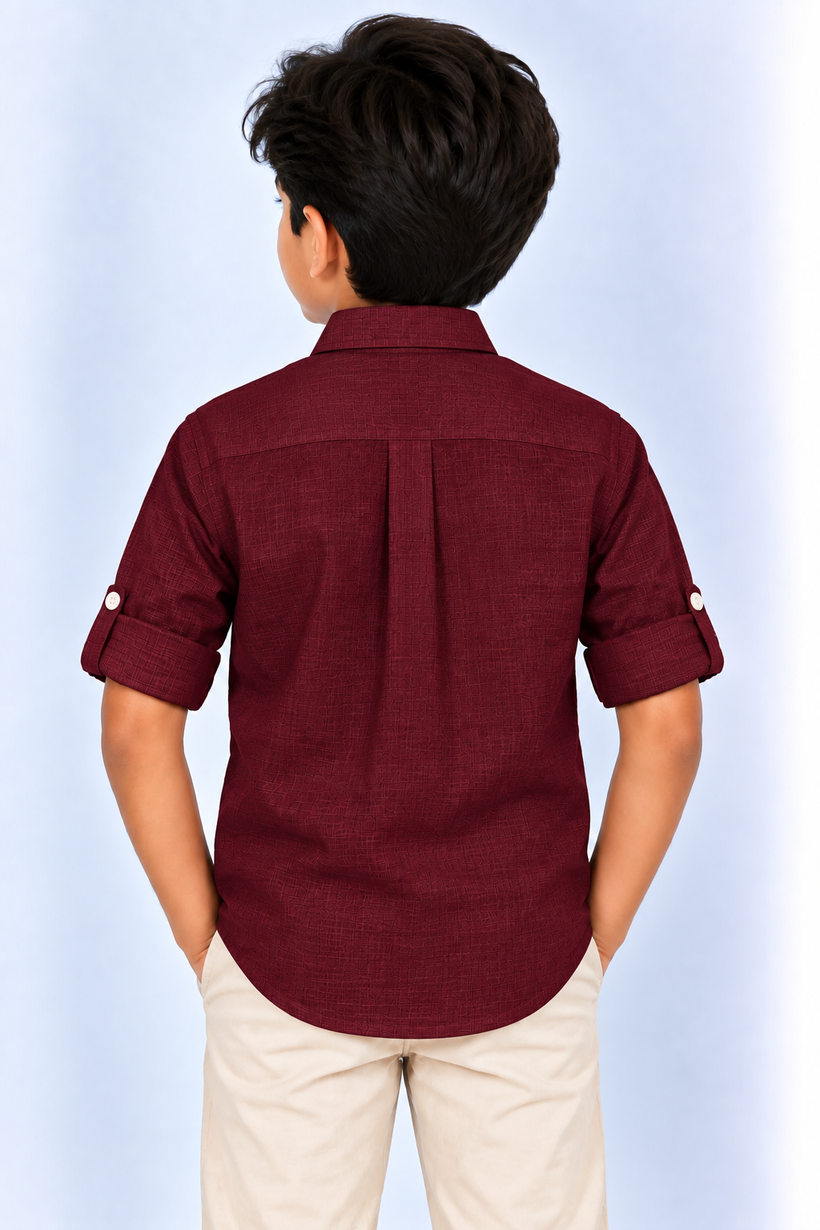 Maroon-Kids-Korean-Shirt-Back-View
