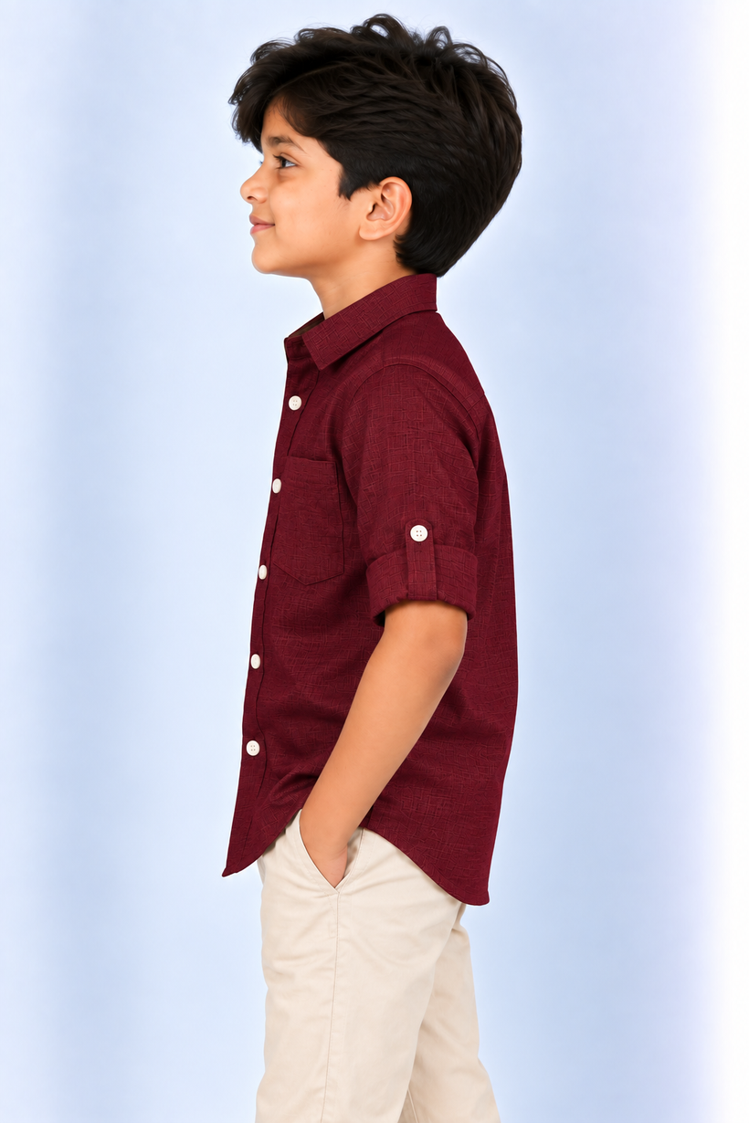 Maroon-Kids-Korean-Shirt-Side-View