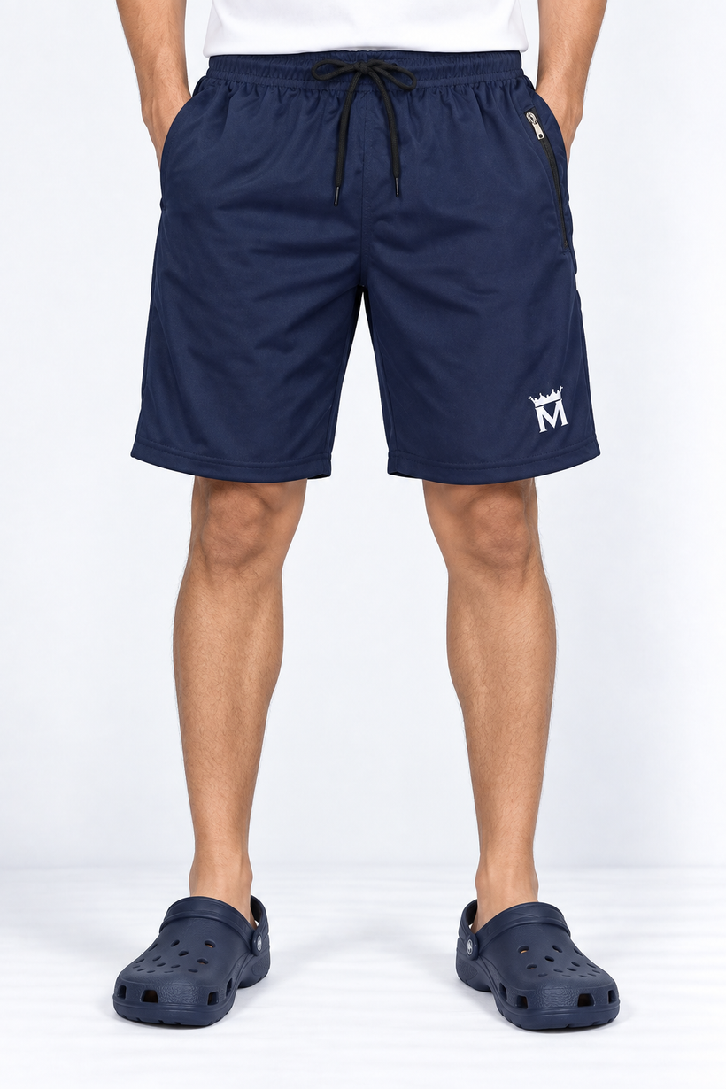 Navy-Blue-Solid-Sport-Shorts-Front-View