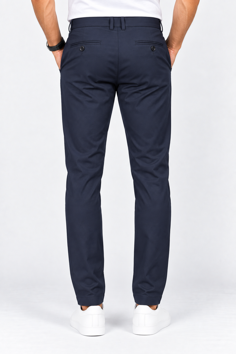 Navy-Blue-Solid-Twill-Formal-Pant-Back-View