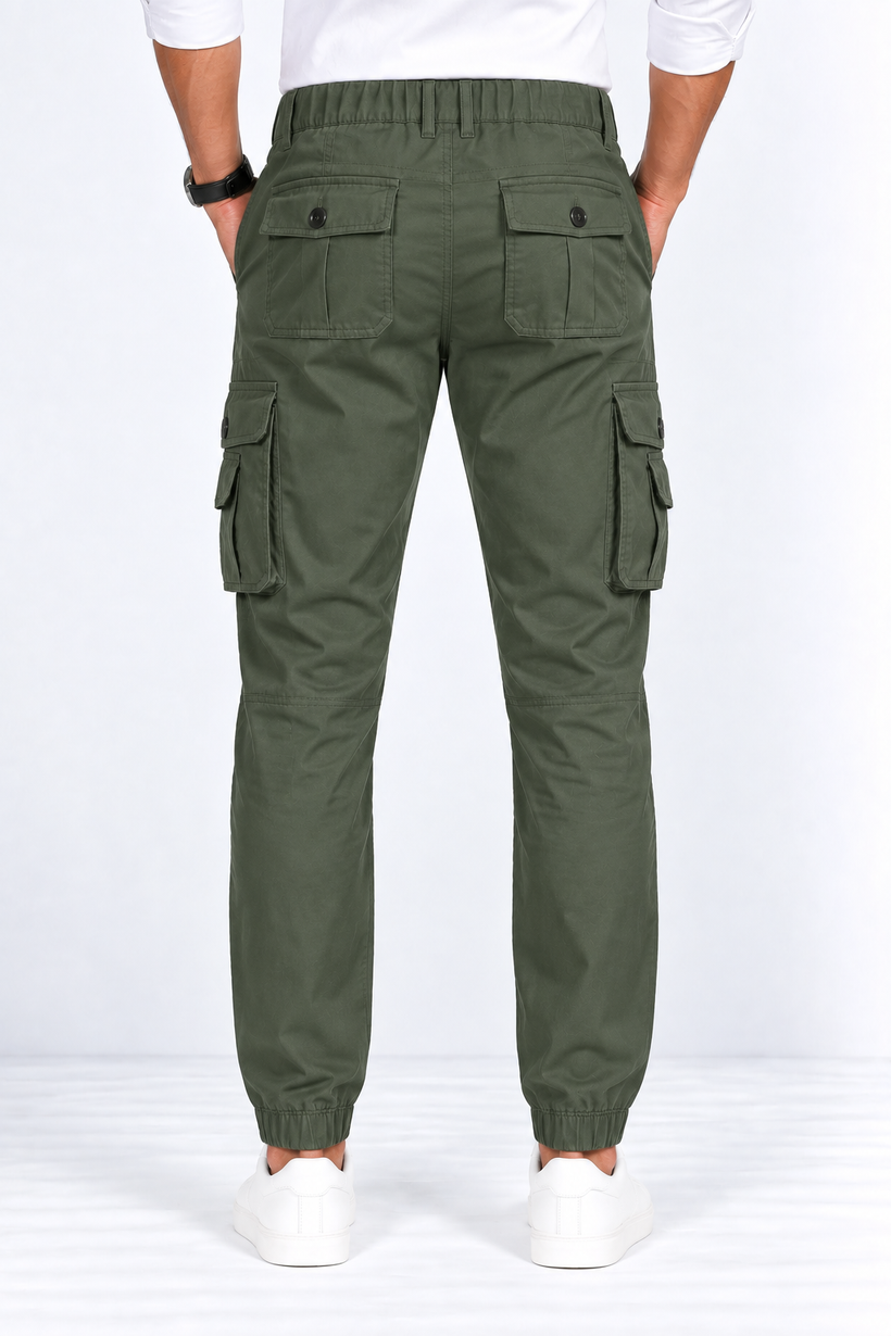 Olive-Green-Cotton-Cargo-Pant-Back-View