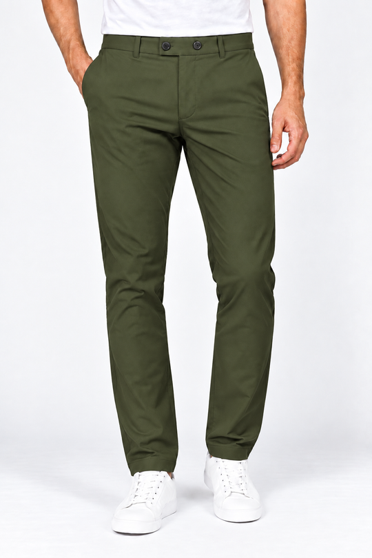 Olive-Green-Solid-Twill-Formal-Pant-Front-View