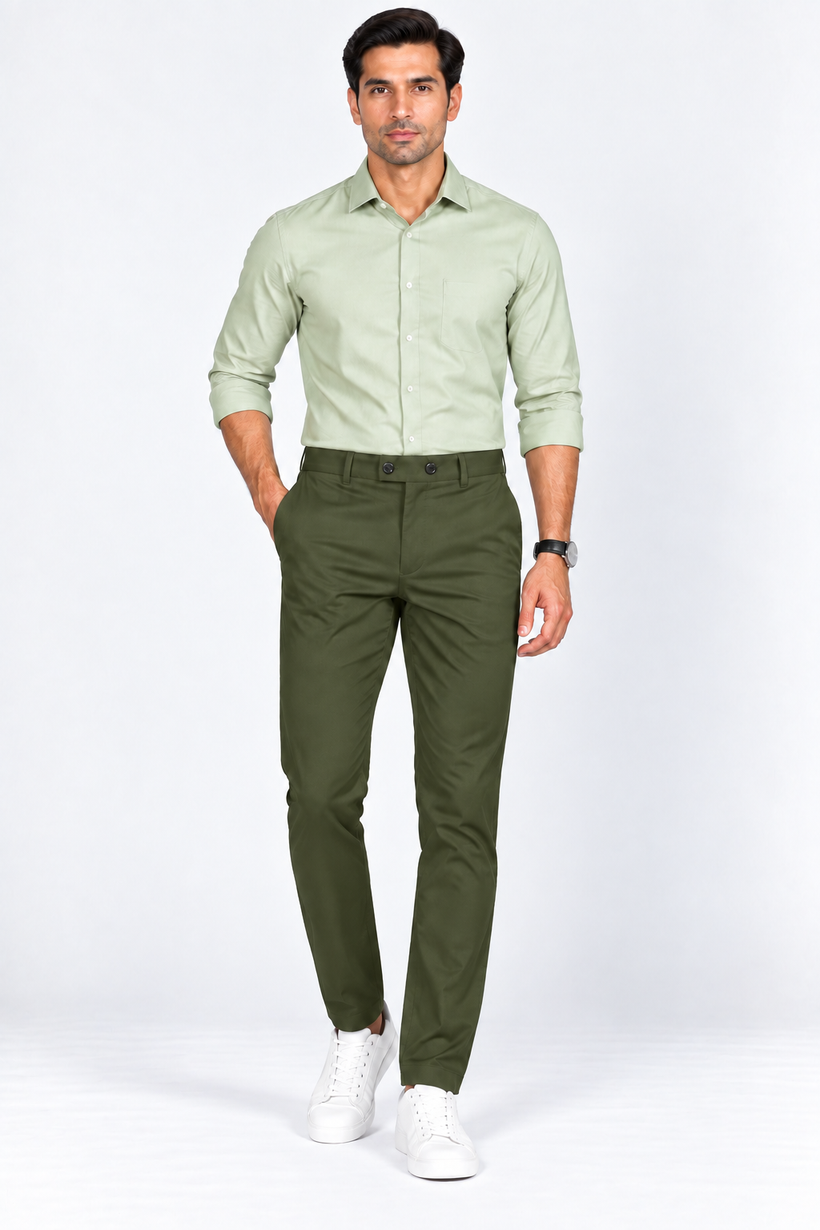 Olive-Green-Solid-Twill-Formal-Pant-Full-View