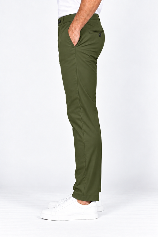 Olive-Green-Solid-Twill-Formal-Pant-Side-View