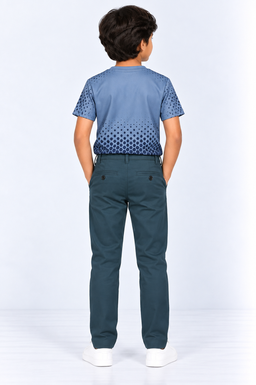 Teal Blue Solid Cotton Pants for Kids